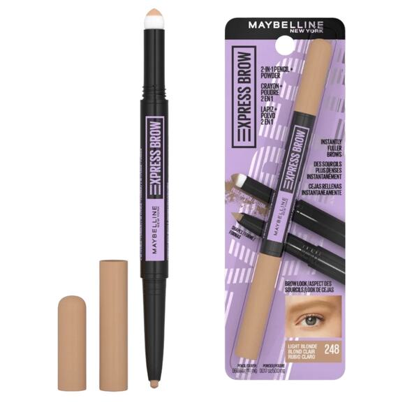 NEW Maybelline Express BROW PENCIL 2 In 1 Powder Eyebrow Makeup 248 Light Blonde - Picture 1 of 10